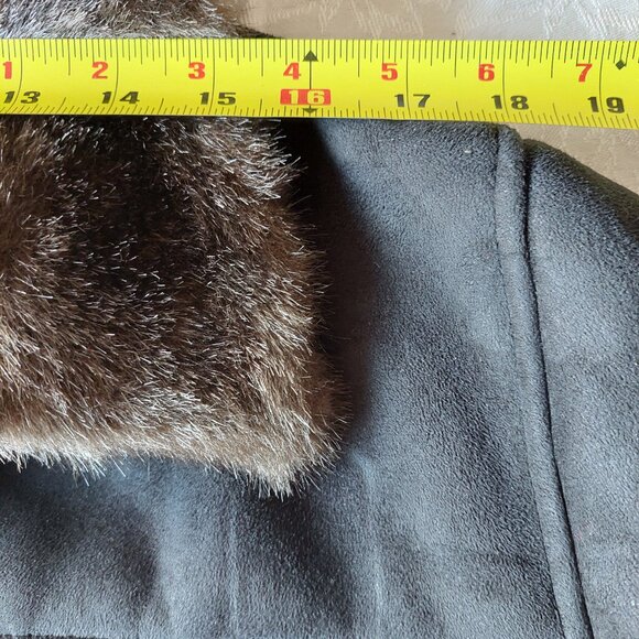 UTEX Black Ultrasuede Brown Faux Fur Trim Coat Women's Xlarge - Picture 6 of 12